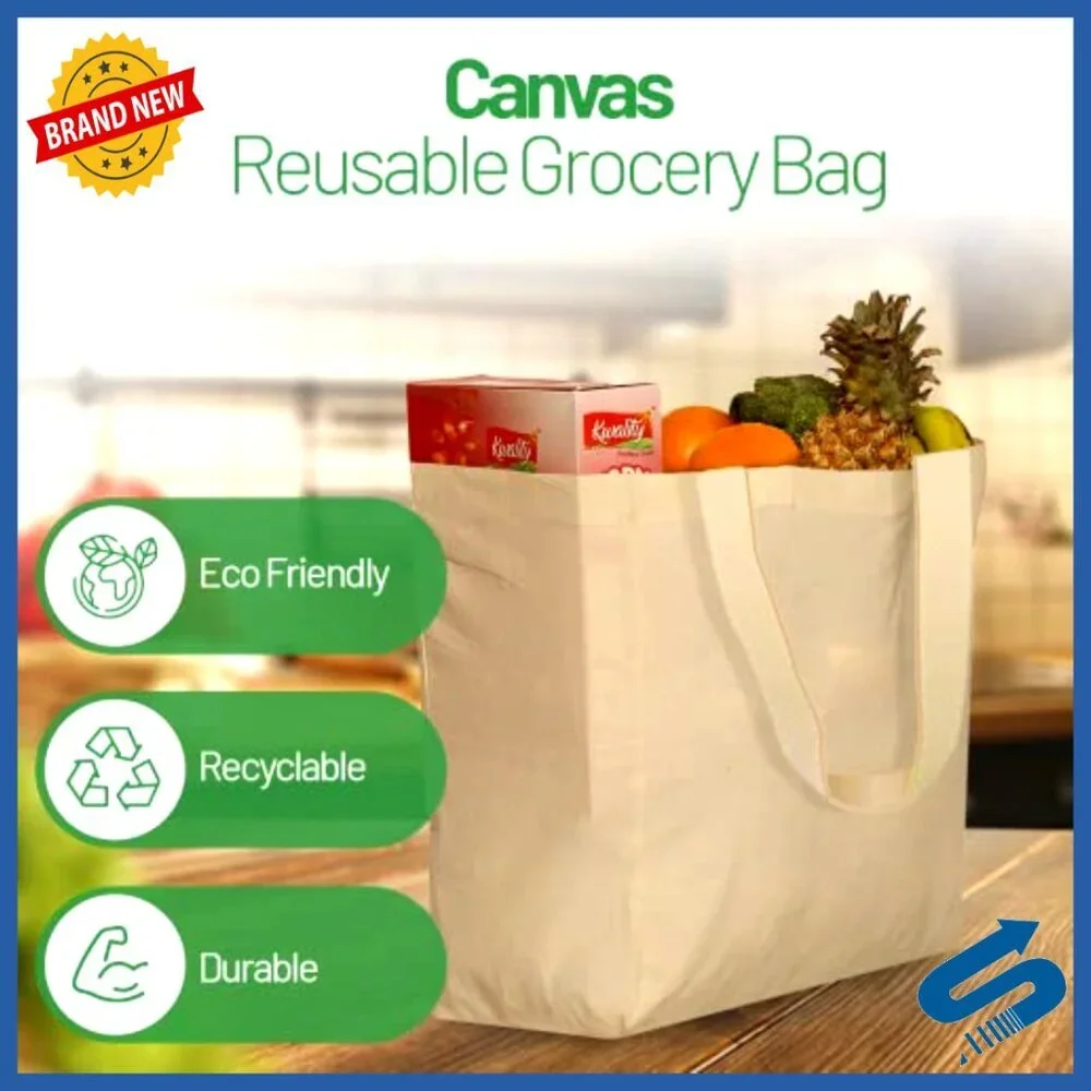 Heavy Duty Canvas Tote Bags Foldable Eco Friendly Grocery Shopping